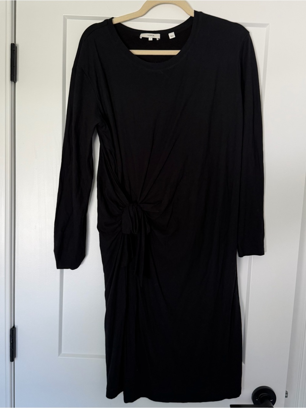 Vince Black Long-Sleeve Tie-Front Dress